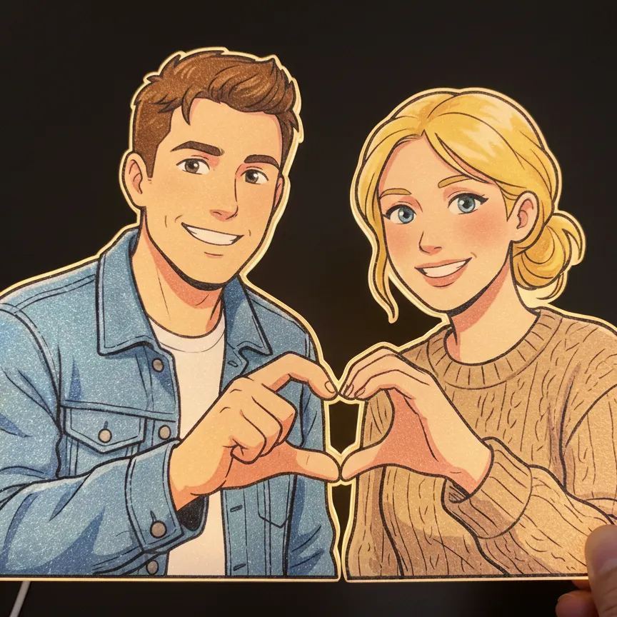 Custom Light-Up Couple Fridge Magnet – Valentine’s Day RomanticLED Glow Gift for Lovers