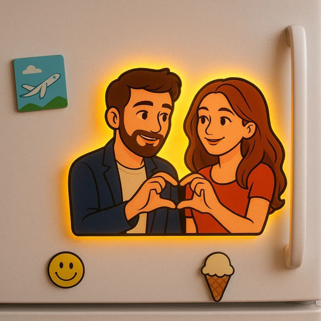 Custom Light-Up Couple Fridge Magnet – Valentine’s Day RomanticLED Glow Gift for Lovers