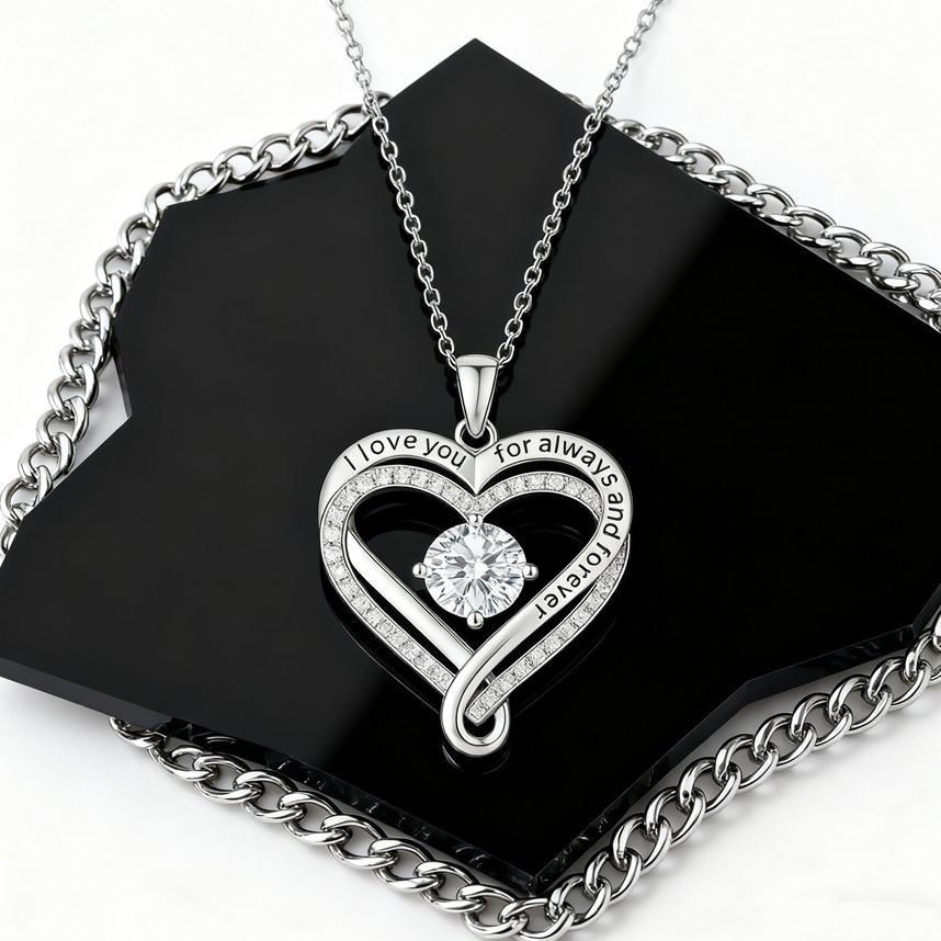 "To My Wife" Forever & Always Heart Necklace Love Gift for Wife, Anniversary & Birthday Jewelry