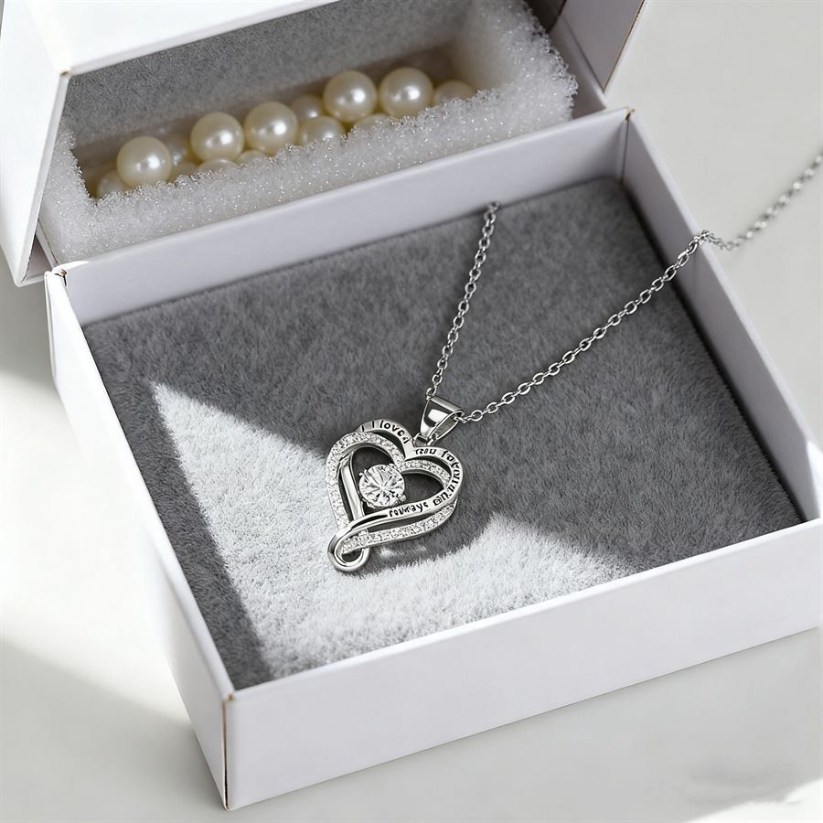 "To My Wife" Forever & Always Heart Necklace Love Gift for Wife, Anniversary & Birthday Jewelry