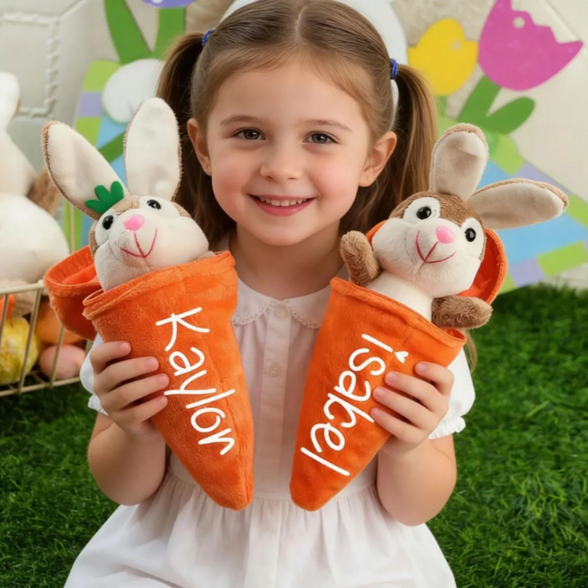 Personalized Reversible Carrot Plush Toy, Custom Plush Rabbit Keychain,Customize Cute Easter Bunny Keychain,Easter Gift with Name
