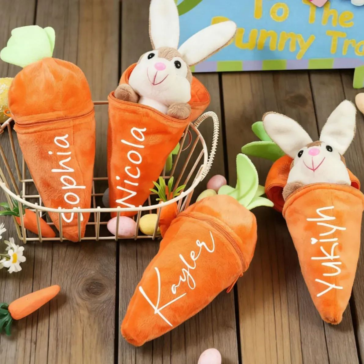 Personalized Reversible Carrot Plush Toy, Custom Plush Rabbit Keychain,Customize Cute Easter Bunny Keychain,Easter Gift with Name
