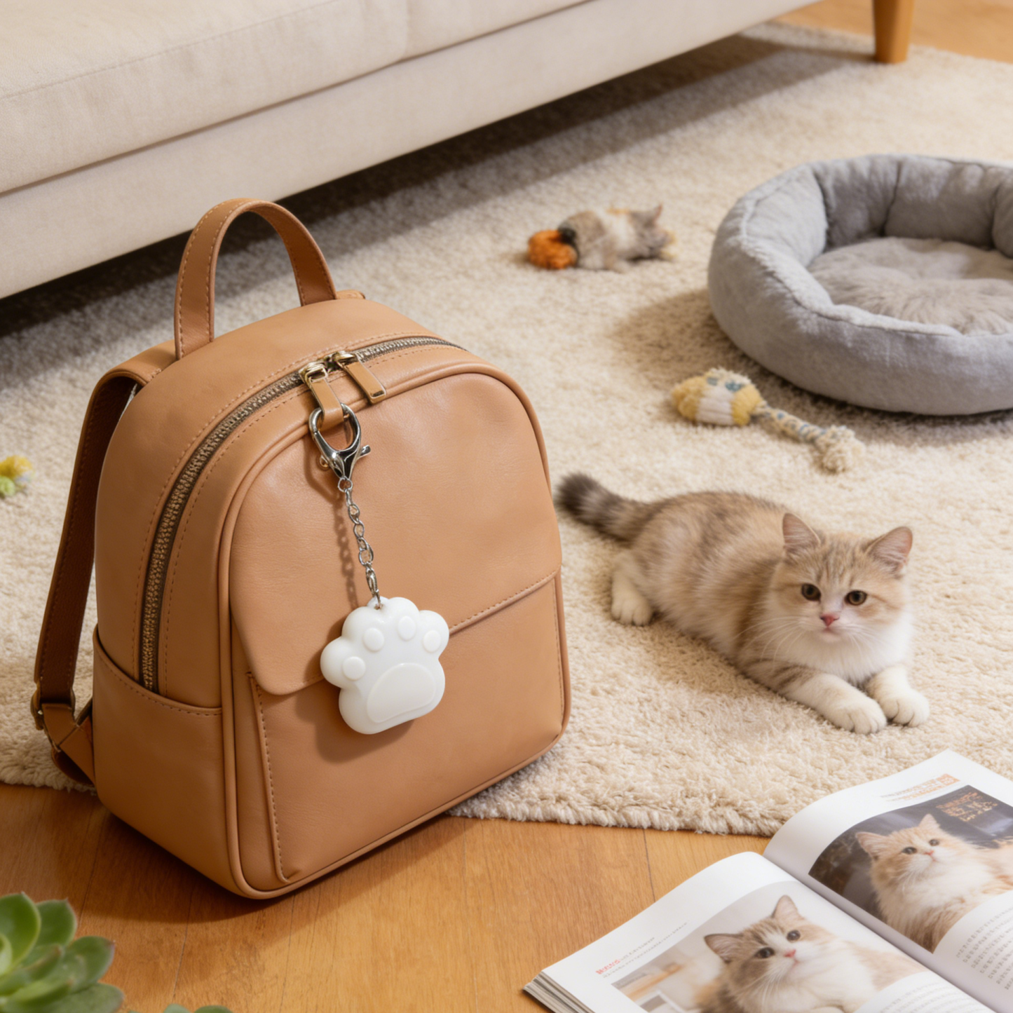 Cute Cat Paw Light Keychain Rechargeable Mini Bag Charm with Double Chain White Cat Paw Design - MyPhotoSocks