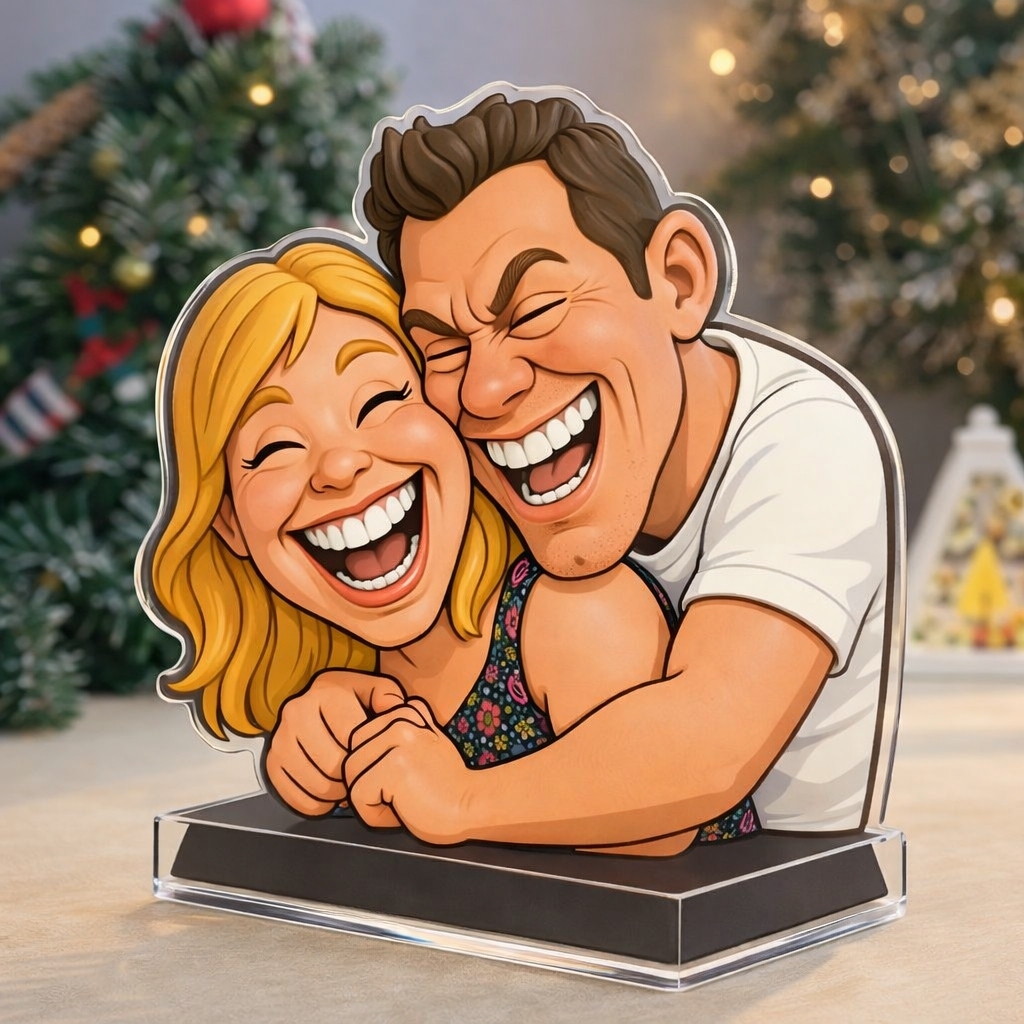 Funny Gift Cartoonish Exaggerated Mascot Style - Personalized Couple Custom Shaped 2D Acrylic Plaque
