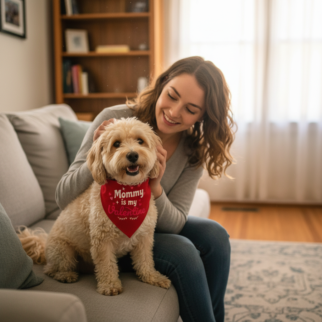 "Mommy Is My Valentine" Pet Bandana – Valentine’s Day Dog & Cat Scarf