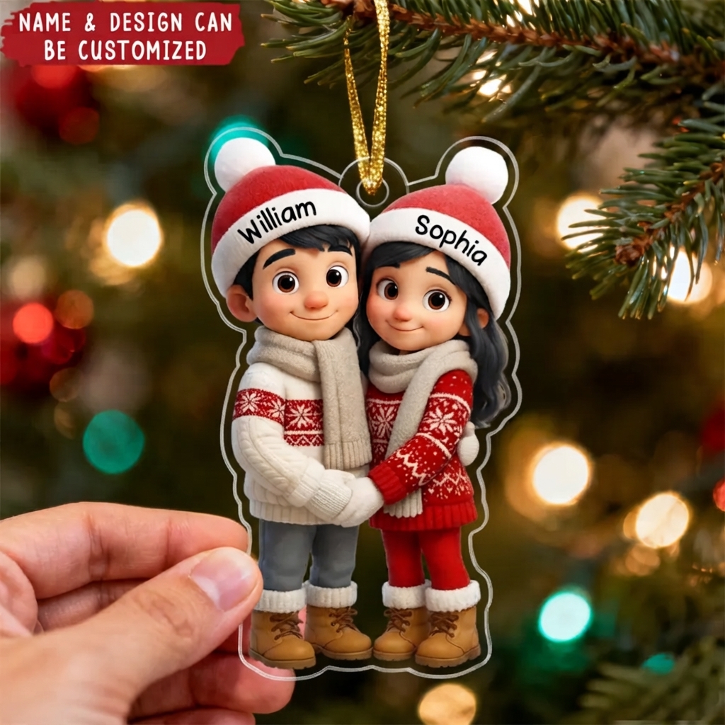 Couple Hug - Personalized Acrylic Ornament, Christmas Gift For Him, Gift For Her