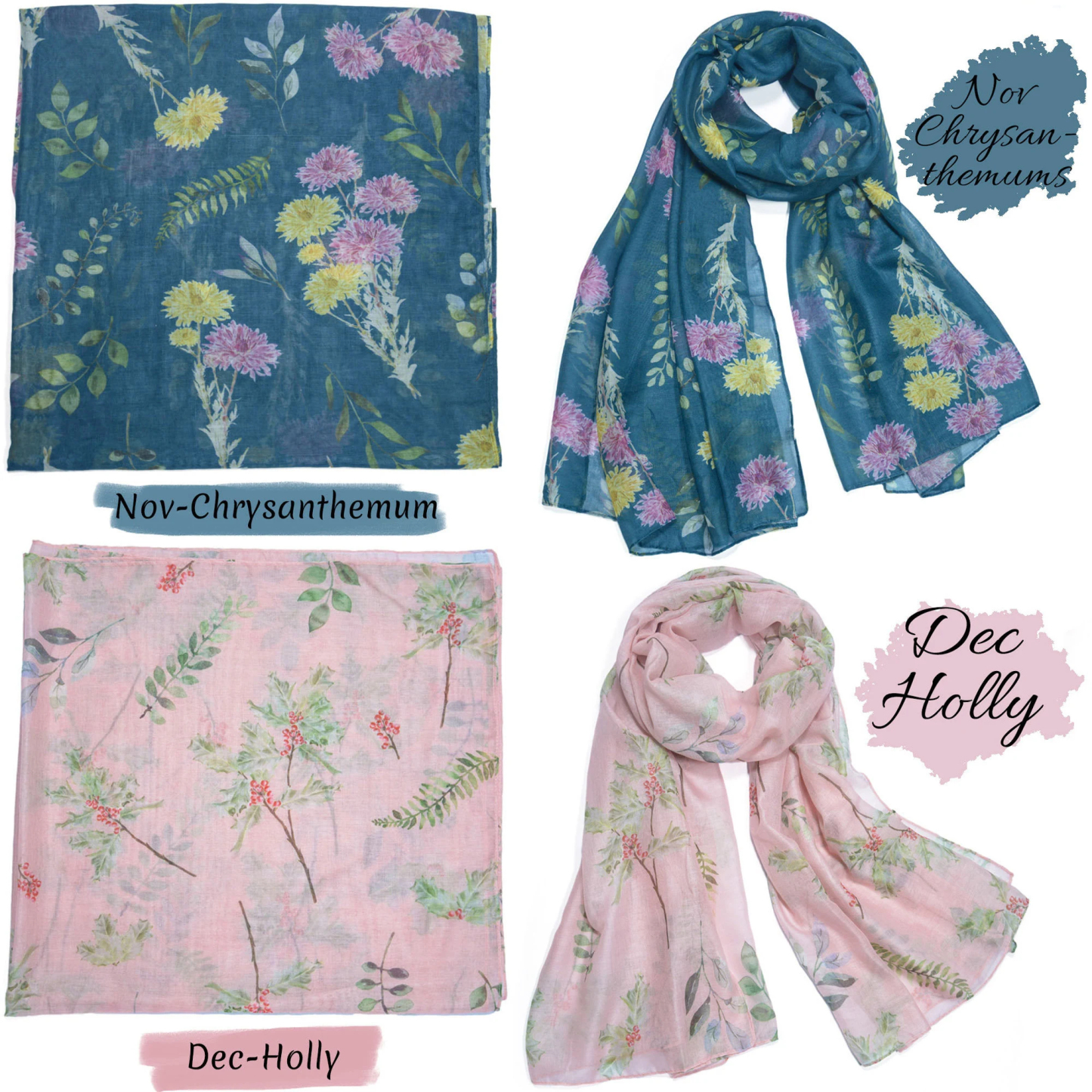 Birth Flower Scarf Birthday Gifts Women Personalized Custom Name Anniversary Gifts Carnation Birth Month Flower Scarf Shawl Mom Wife Grandma