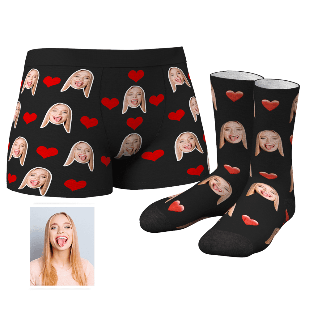 Custom Heart Boxer Shorts And Socks Set - MyPhotoSocks