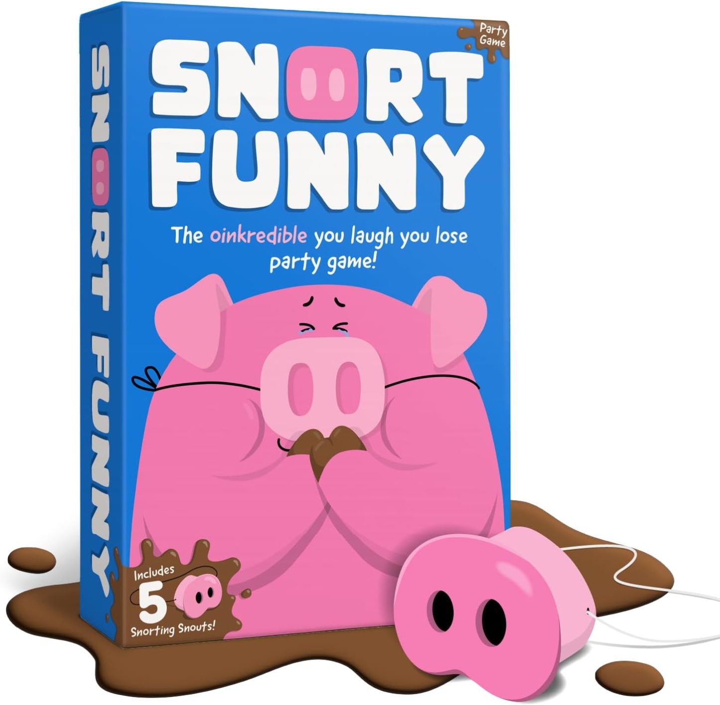 Snort Challenge Party Game – Funny Family & Friends Card Game with Pig Snouts, 150 Tasks & Mud Tokens | Ages 8+, 4–8 Players
