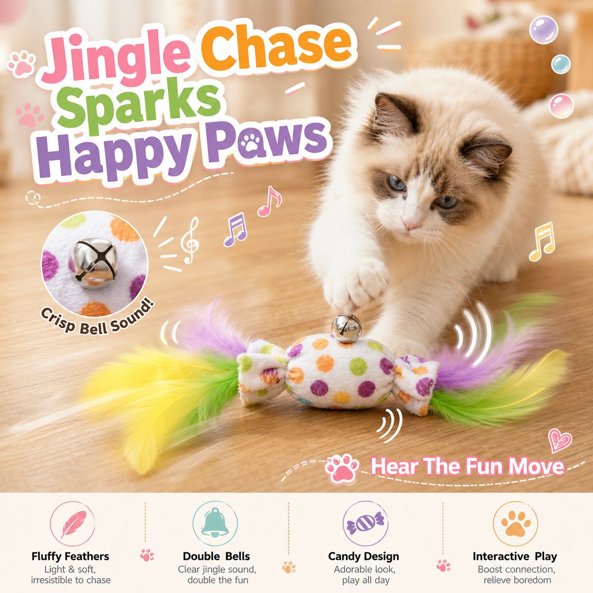 Colorful Feather Candy Cat Toys 3PCS - Interactive Durable Chew Sticks for Pets Random Color
