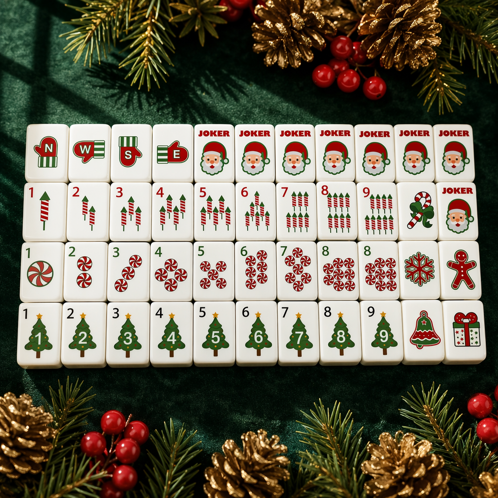 Red & Green Christmas Mahjong Set — 160 Festive Acrylic American Mahjong Tiles in Bold Holiday Colors
