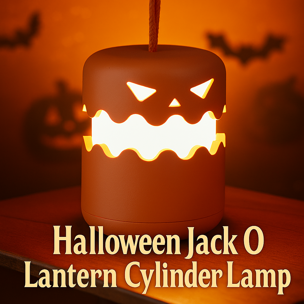 Halloween Jack-O’-Lantern Cylinder Lamp | Spooky Pumpkin LED Light Decoration