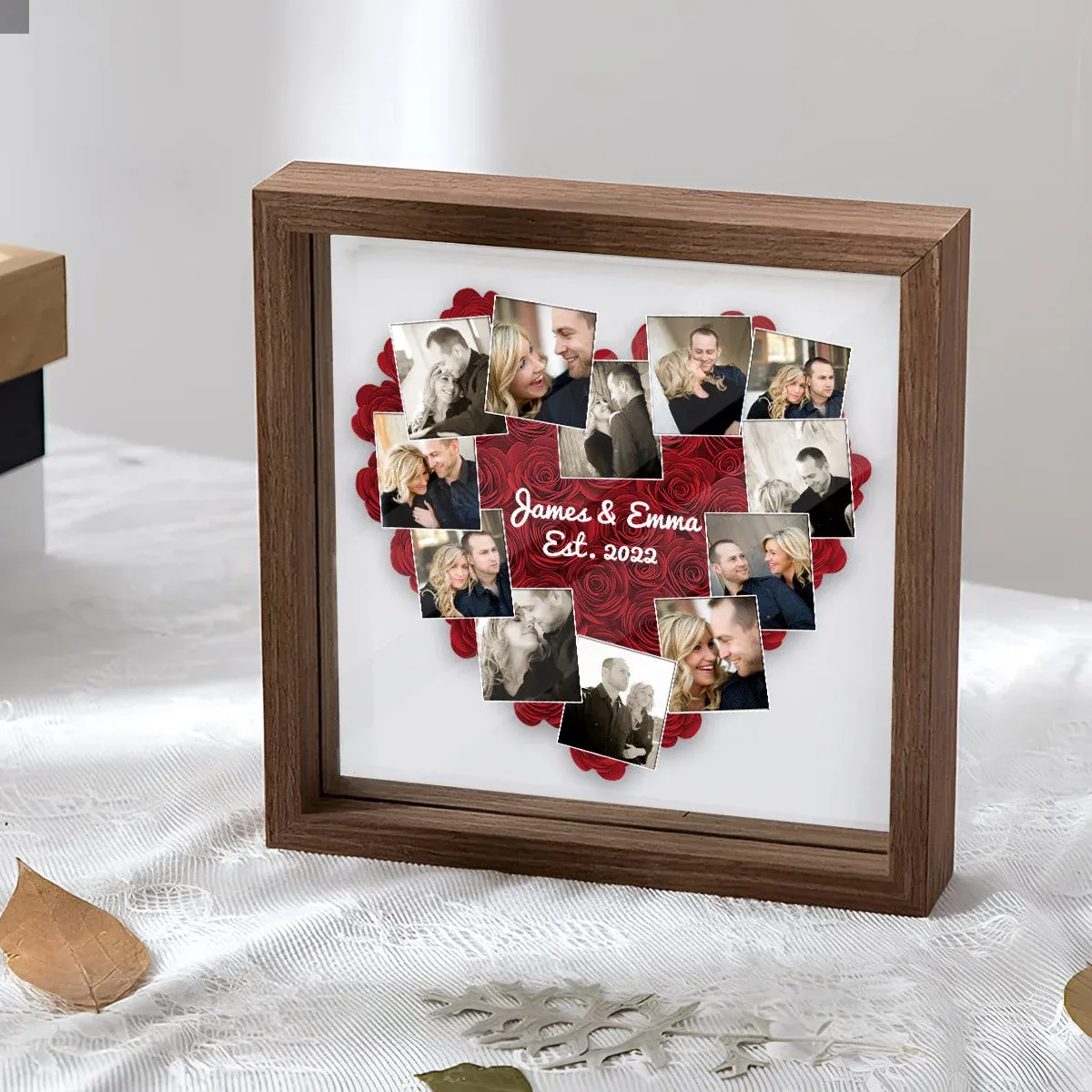 Heart Photos Polaroid Romantic Gift - Personalized Couple Flower Shadow Box