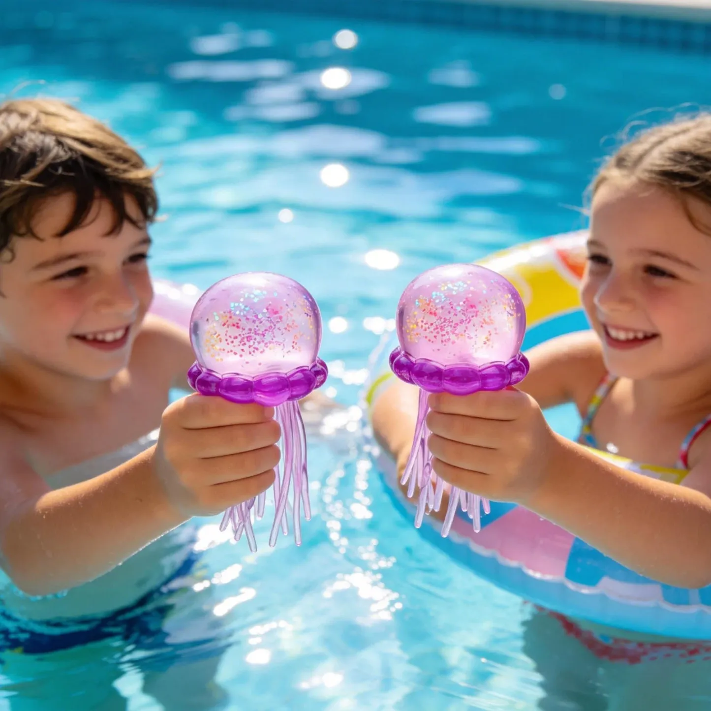 Glitter Jellyfish Squishy Toy, Stress Relief Fidget Toy for Kids & Adults, Soft TPR Sensory Toy with Wiggly Tentacles, Portable Anxiety Relief Squeeze Ball for Office, School & Travel