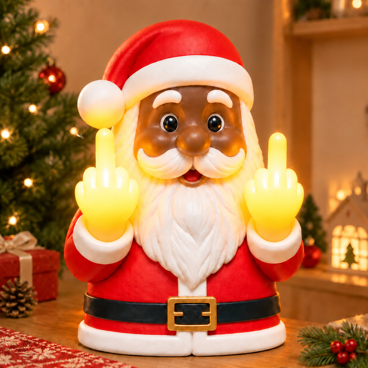 Funny Santa Middle Finger Wall Light, Christmas Novelty Decor, Warm LED Santa Lamp, Adult Holiday Gift, Cheeky Christmas Wall Accent