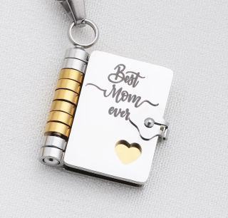 Personalized Mom Necklace for Women - Heartfelt Message Jewelry for Mom from Daughter Son, Engraved Book Pendant, Birthday Christmas Gift for Mother