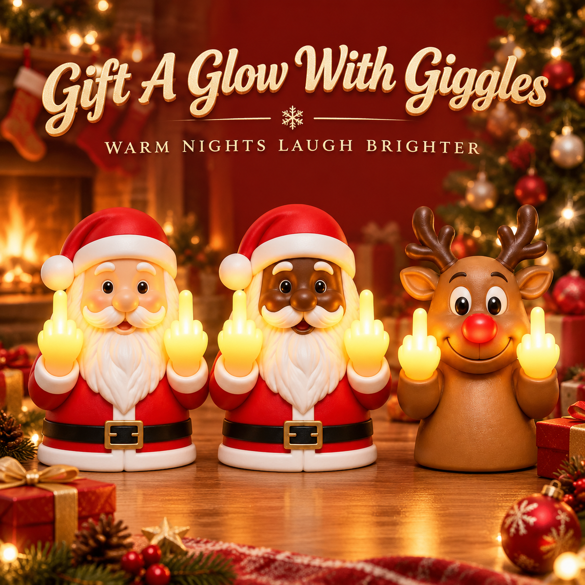 Funny Santa Middle Finger Wall Light, Christmas Novelty Decor, Warm LED Santa Lamp, Adult Holiday Gift, Cheeky Christmas Wall Accent