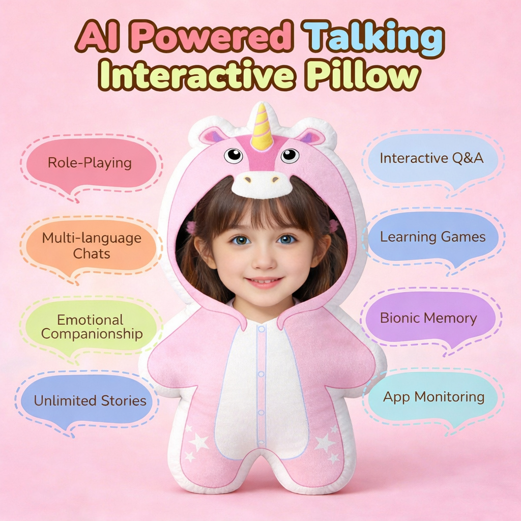 Al Talking Interactive Pillow, Smart Storytelling Singing Minime Pillow Gift , Educational Emotional Companion, Real-Time Voice Al Toys for Kids Age 3+