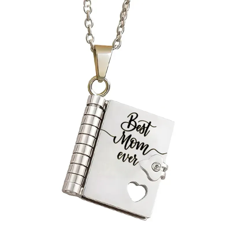 Personalized Mom Necklace for Women - Heartfelt Message Jewelry for Mom from Daughter Son, Engraved Book Pendant, Birthday Christmas Gift for Mother