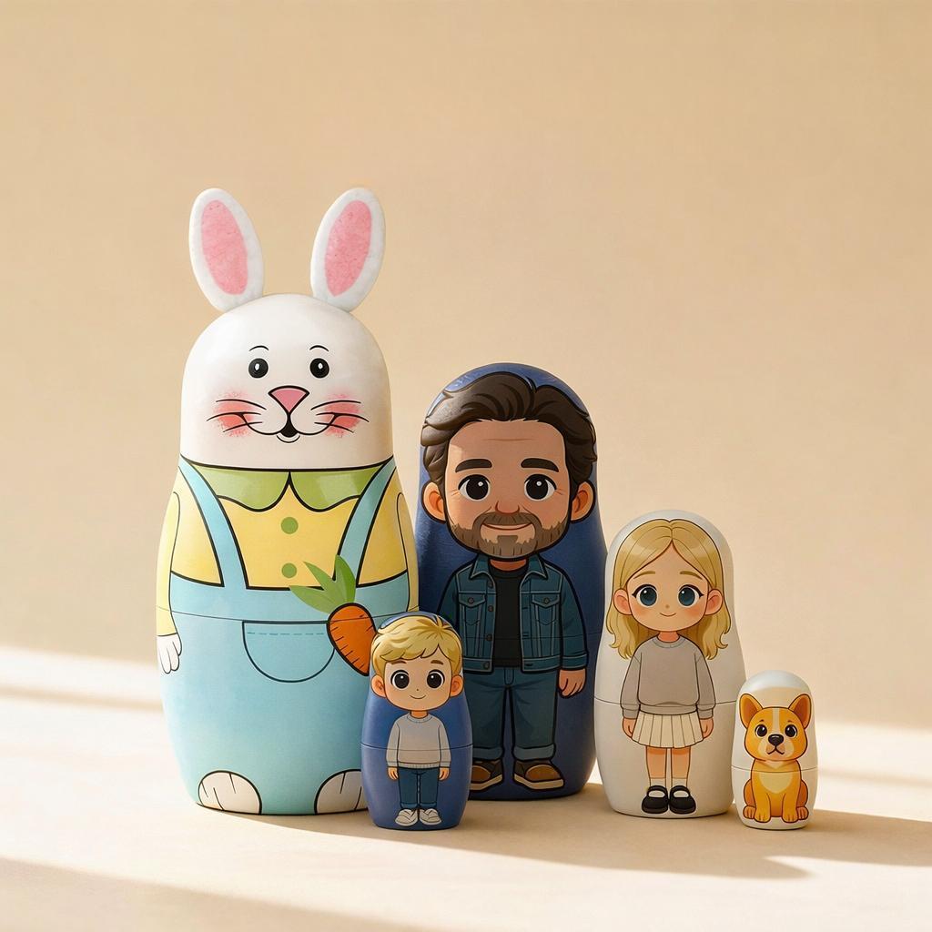 Personalized Portrait Nesting Doll Custom Photo Family Portrait Cartoon Style Easter Gift