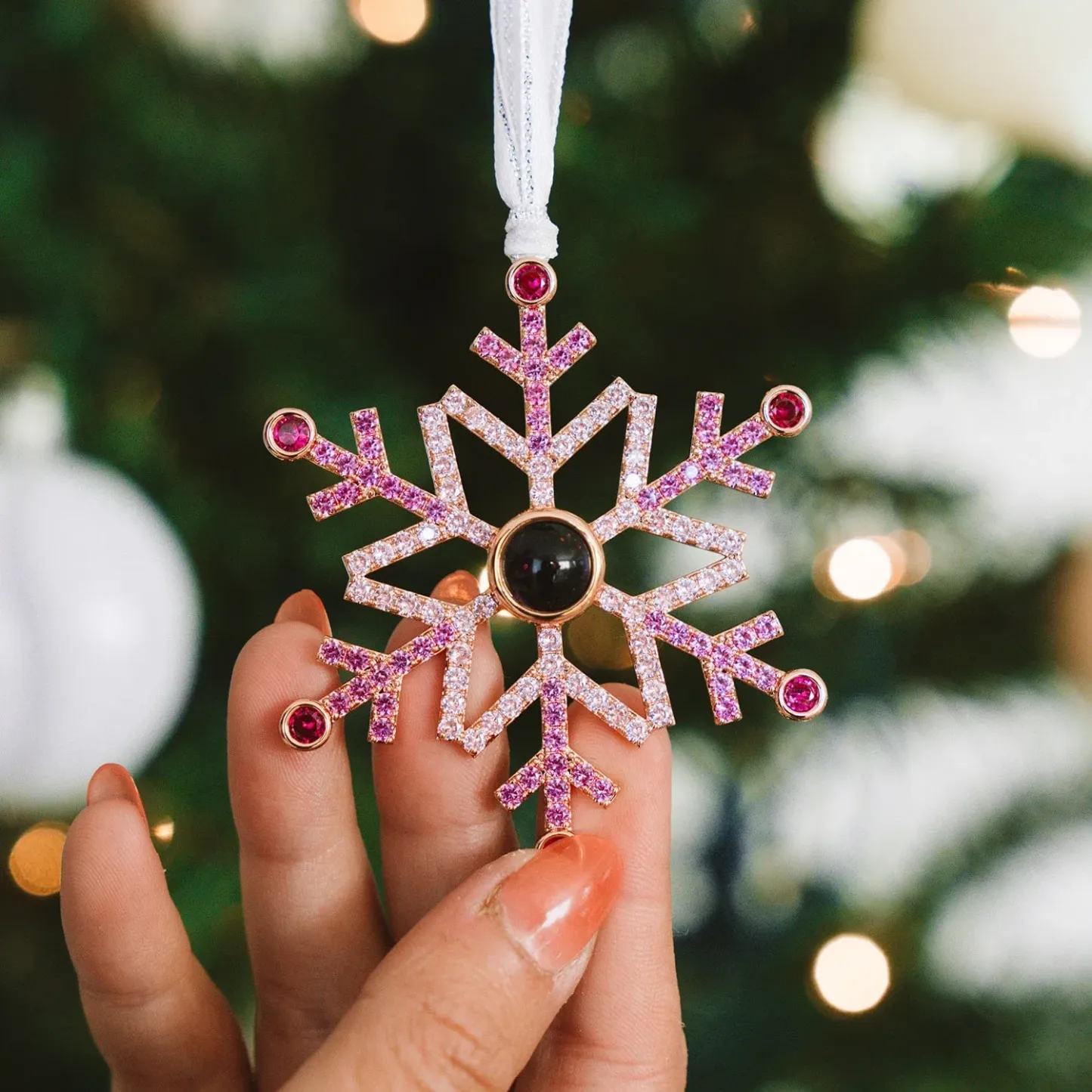 Personalized Projection Ornament Custom Photo Snowflake Christmas Ornament Gifts - MyMoonLampUk