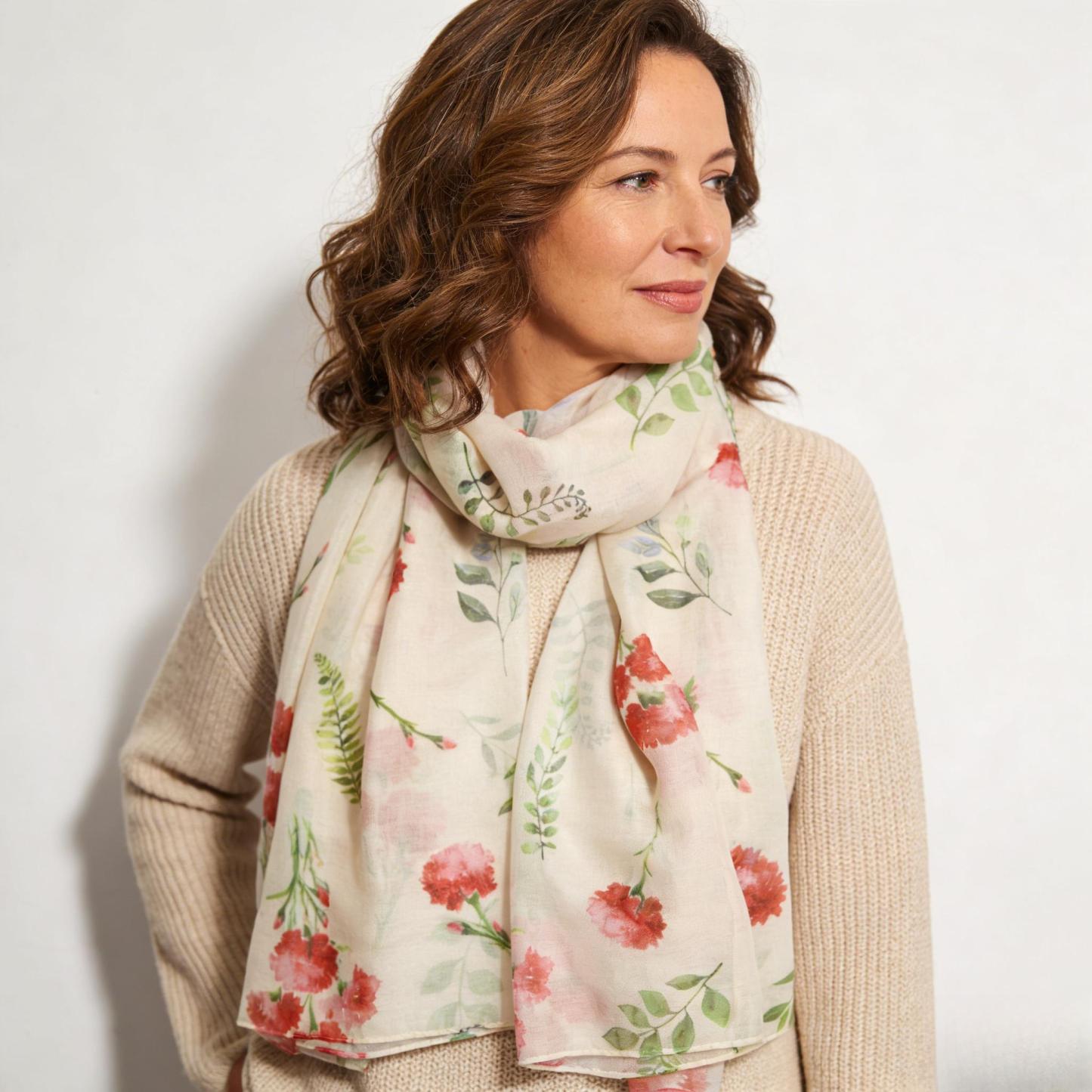 Birth Flower Scarf Birthday Gifts Women Personalized Custom Name Anniversary Gifts Carnation Birth Month Flower Scarf Shawl Mom Wife Grandma