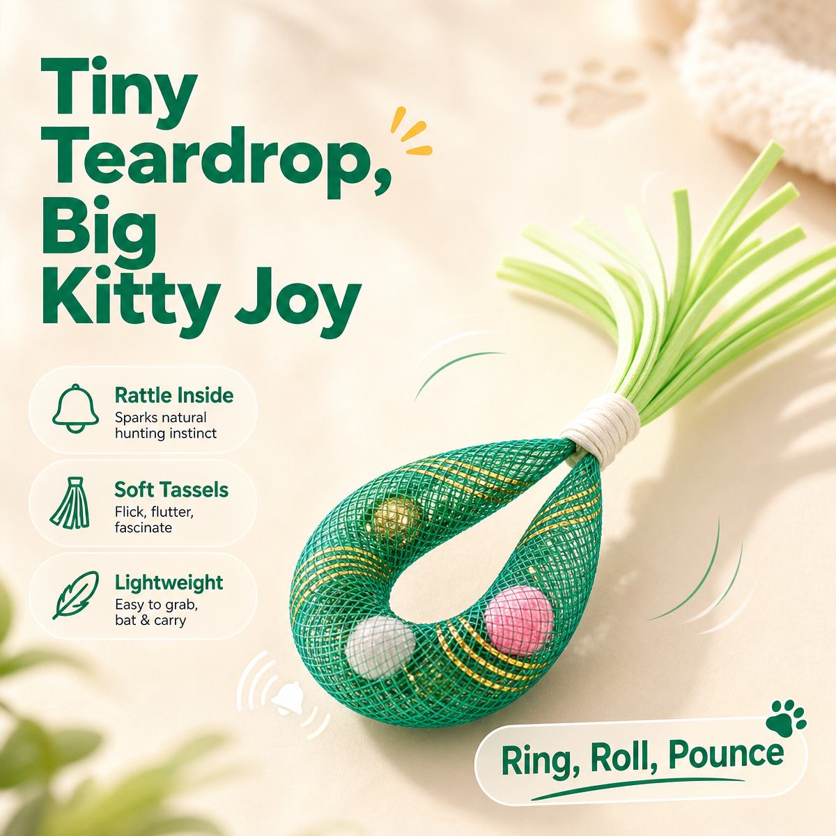 Interactive Teardrop Mesh Cat Toy with Tassel & Sound - Fun Pet Gift