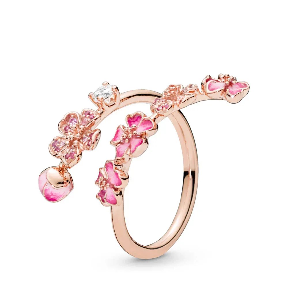 Peach Blossom Flower Ring for Women, Rose Gold Plated Adjustable Floral Jewelry, Romantic Spring Gift, Elegant Nature Inspired Accessory