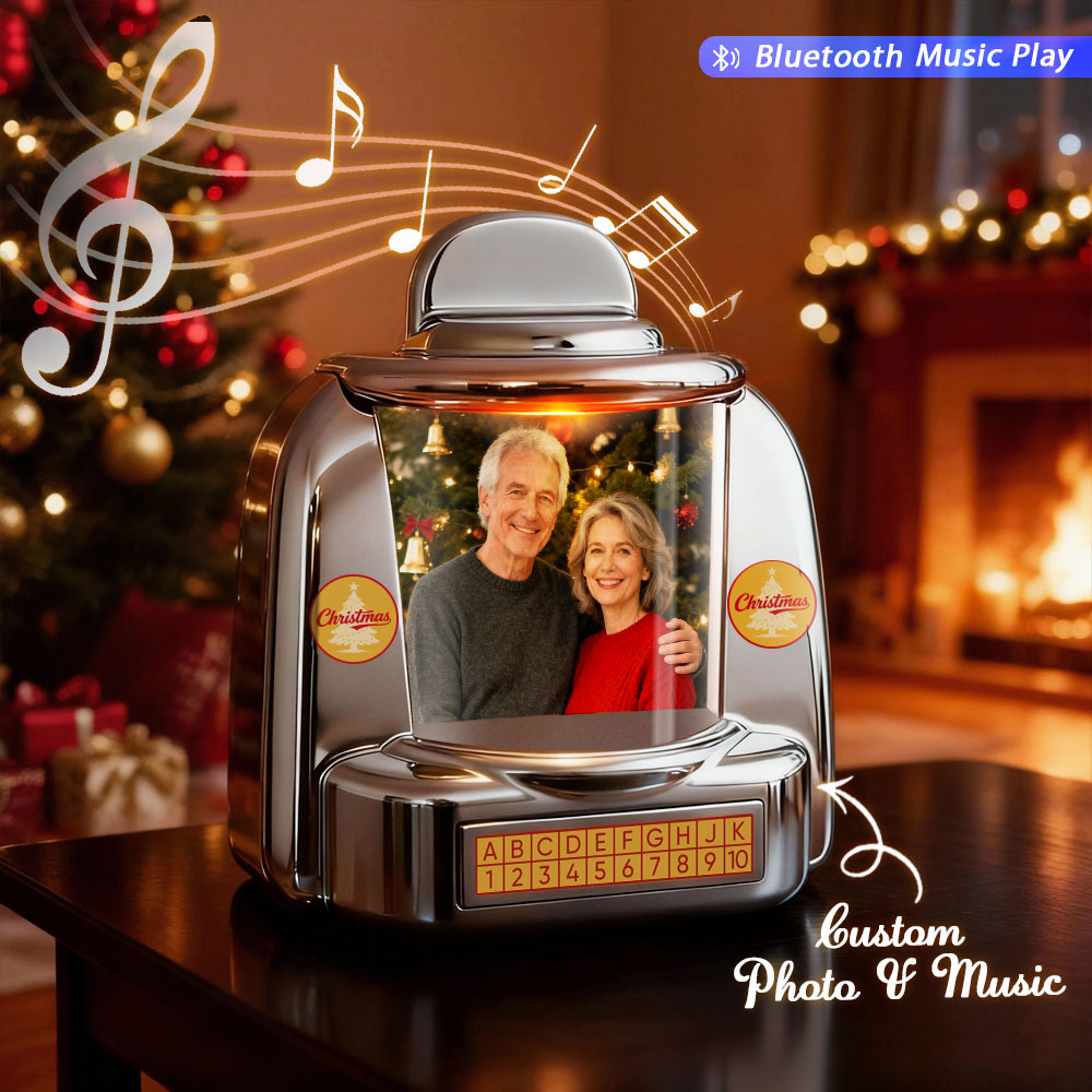 Custom Mini Jukebox Retro Speaker – Personalized Photo,Names & Date Music Mini Player with Bluetooth Music Radio | Vintage Tabletop Home Decor Nostalgic Gift - GetPhotoSocksUk