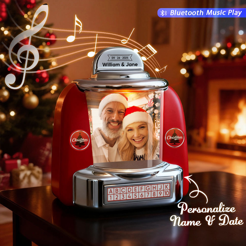 Custom Mini Jukebox Retro Speaker – Personalized Photo,Names & Date Music Mini Player with Bluetooth Music Radio | Vintage Tabletop Home Decor Nostalgic Gift - GetPhotoSocksUk