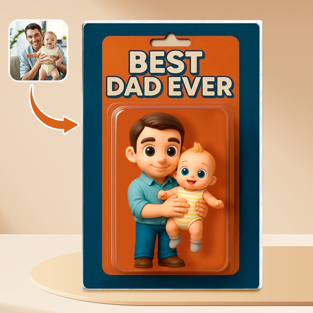Personalized Father's Day Gift For Dad, Custom Photo Dad And Kids Action Figure Acrylic Block, Best Dad Ever Block Plaque, Gift For Husband - GetPhotoSocksUk