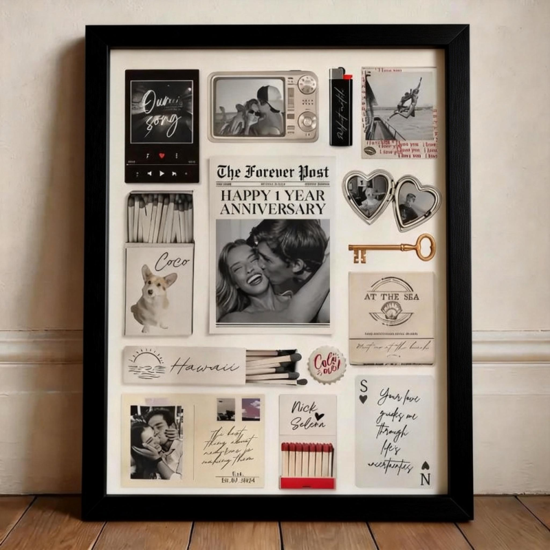 Custom Photo Matchbox Wooden Frame with Your Text Matchbook Poster Print Wall Art Anniversary Gift - GetPhotoSocksUk