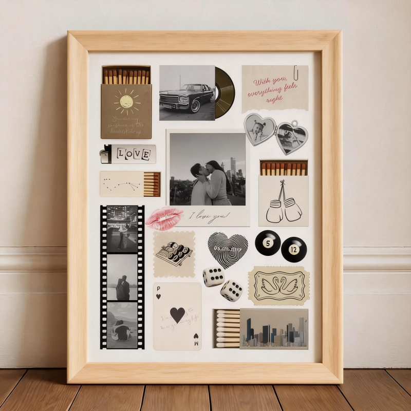 Custom Photo Matchbox Wooden Frame with Your Text Matchbook Poster Print Wall Art Anniversary Gift - GetPhotoSocksUk