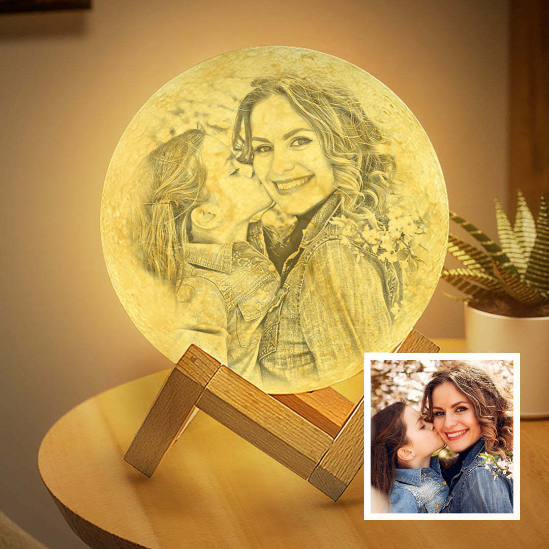 Aangepaste 3D Foto Maanlamp &Met Uw Tekst- Touch 2 Kleuren - GetPhotoSocksUk