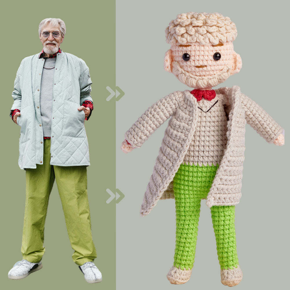 Custom Crochet Doll Personalized Gifts Handwoven Mini Look alike Dolls - Fashion Grandpa Doll -