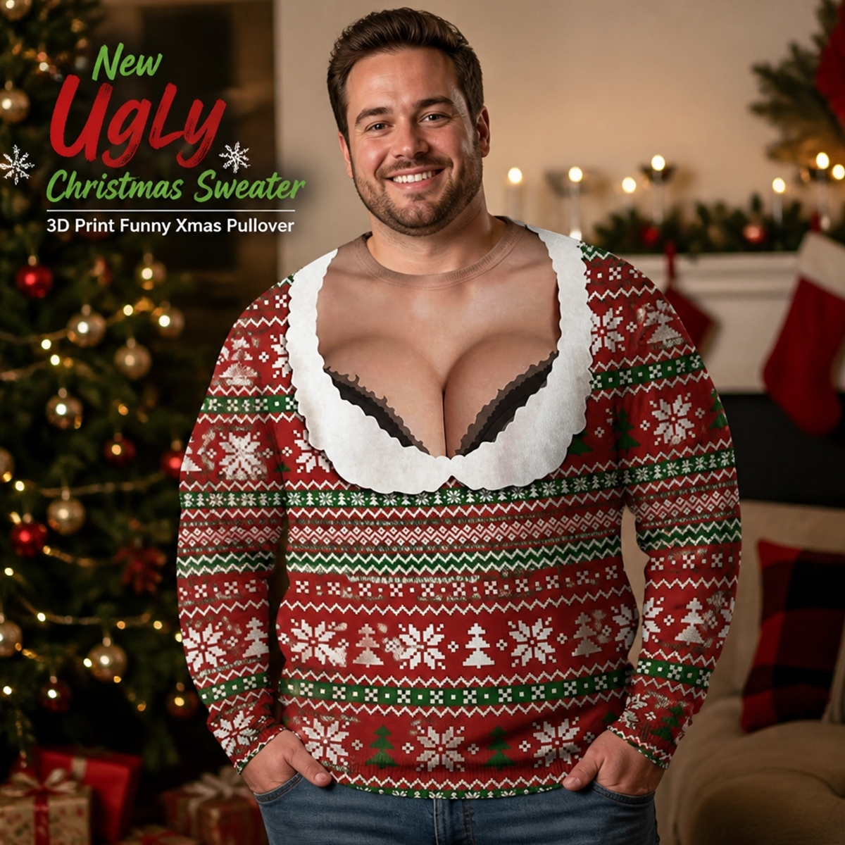 Funny Sexy Body Christmas Ugly Sweatshirt - GetPhotoSocksUk