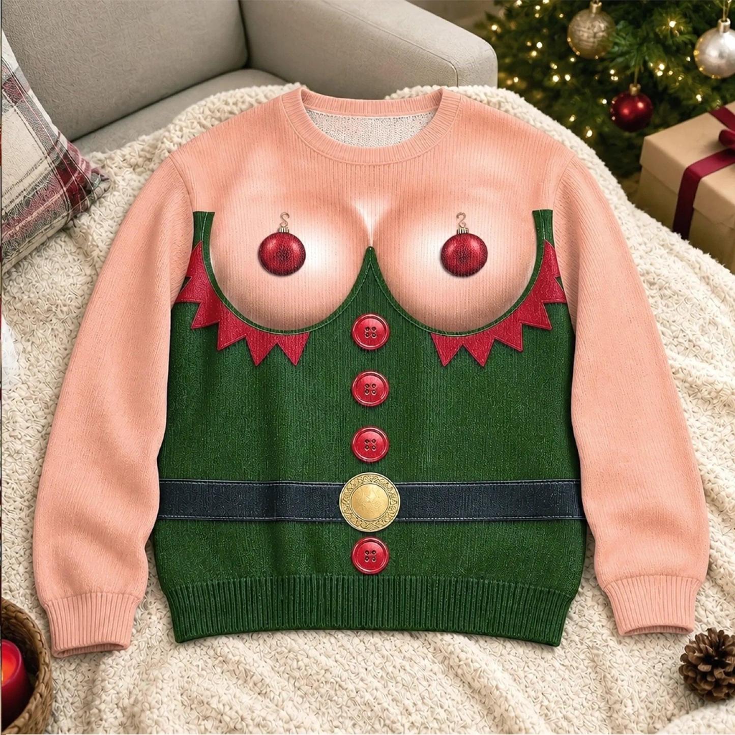 Custom Funny Ugly Sweatshirt - Personalized Christmas Birthday Gifts For Husband, Son, Grandson, Brother, Grandpa, Dad, Yourself - Santa Abs On Full Display Today - GetPhotoSocksUk