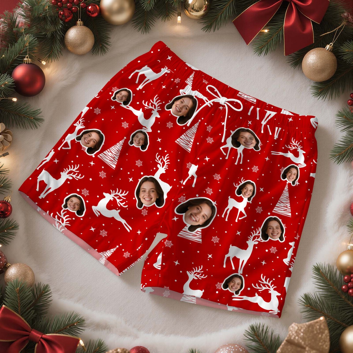 Christmas Gifts Custom Face Short Sleeved Pajamas Xmas Tree Personalised Sleepwear Love Gifts For Her - GetPhotoSocksUk