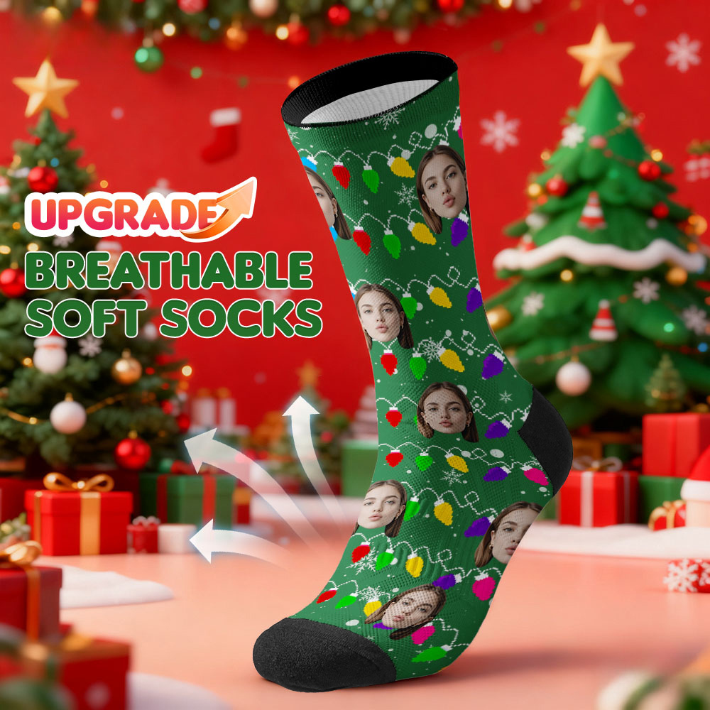 Custom Multicolor Christmas Light Socks Personalized Socks  Perfect Family Holiday Gift Christmas Socks Gift - GetPhotoSocksUk