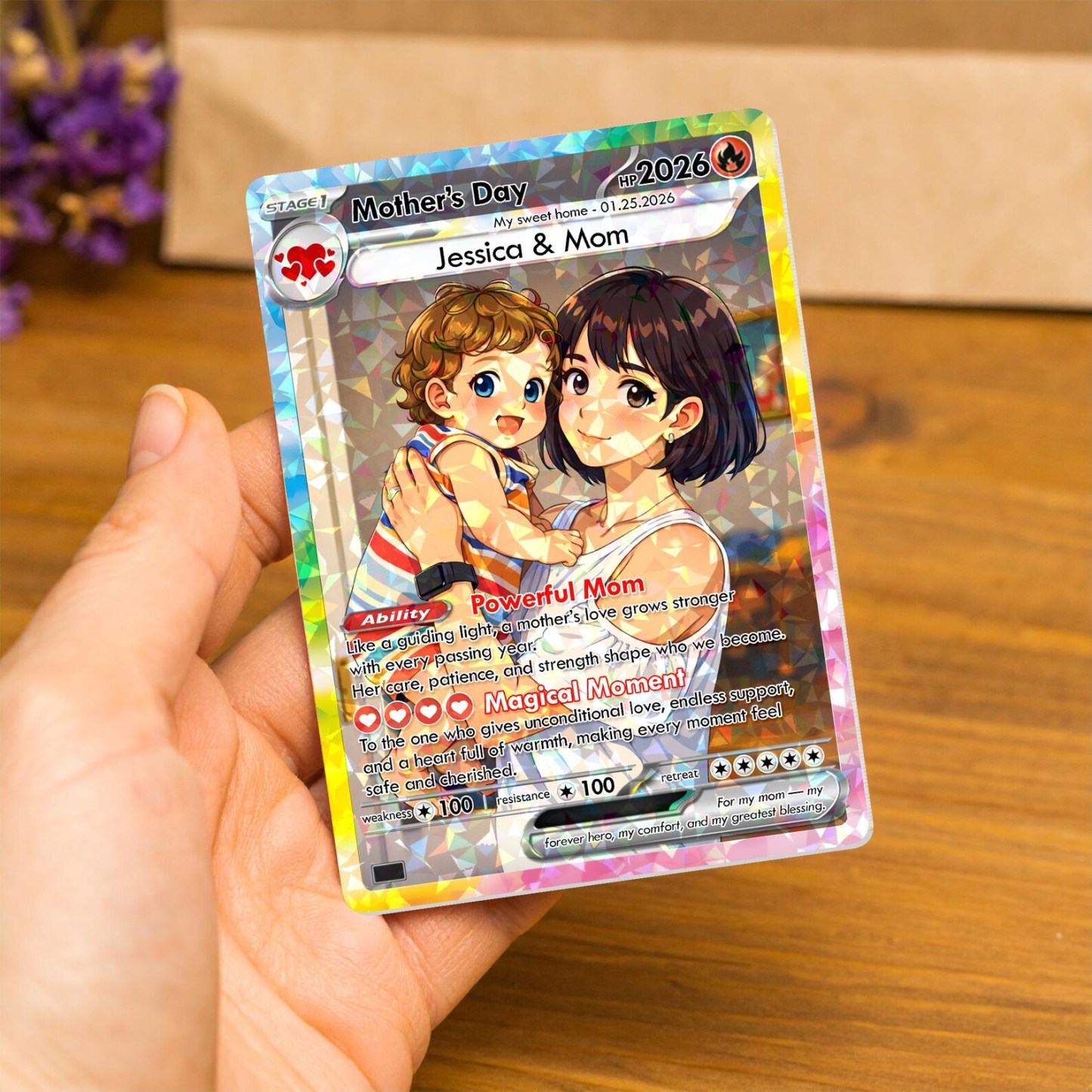 Custom Anime Photo Game Card Mother's Day Game Card Gift for Mom, Grandma Gift