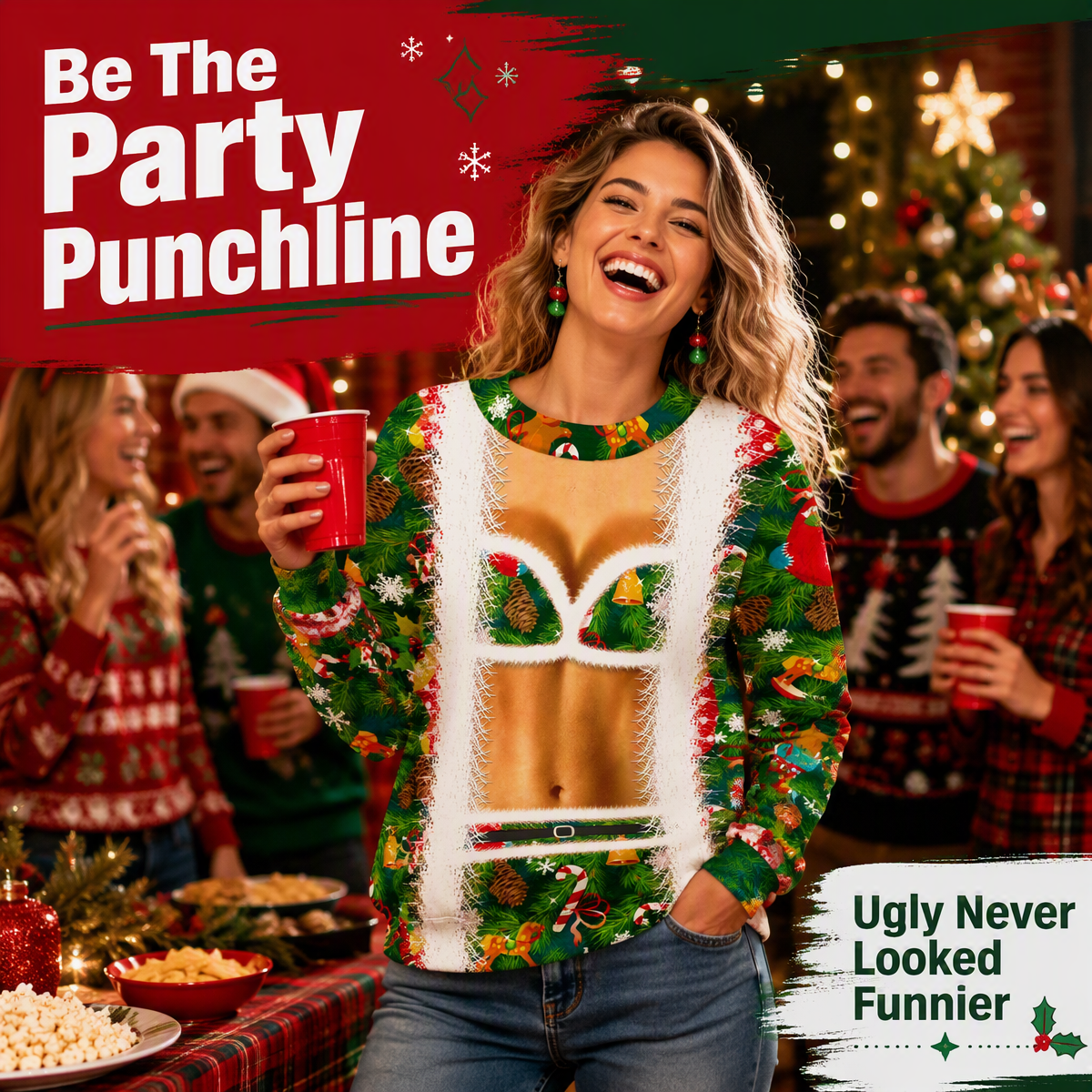 Funny Sexy Body Christmas Ugly Sweatshirt - GetPhotoSocksUk