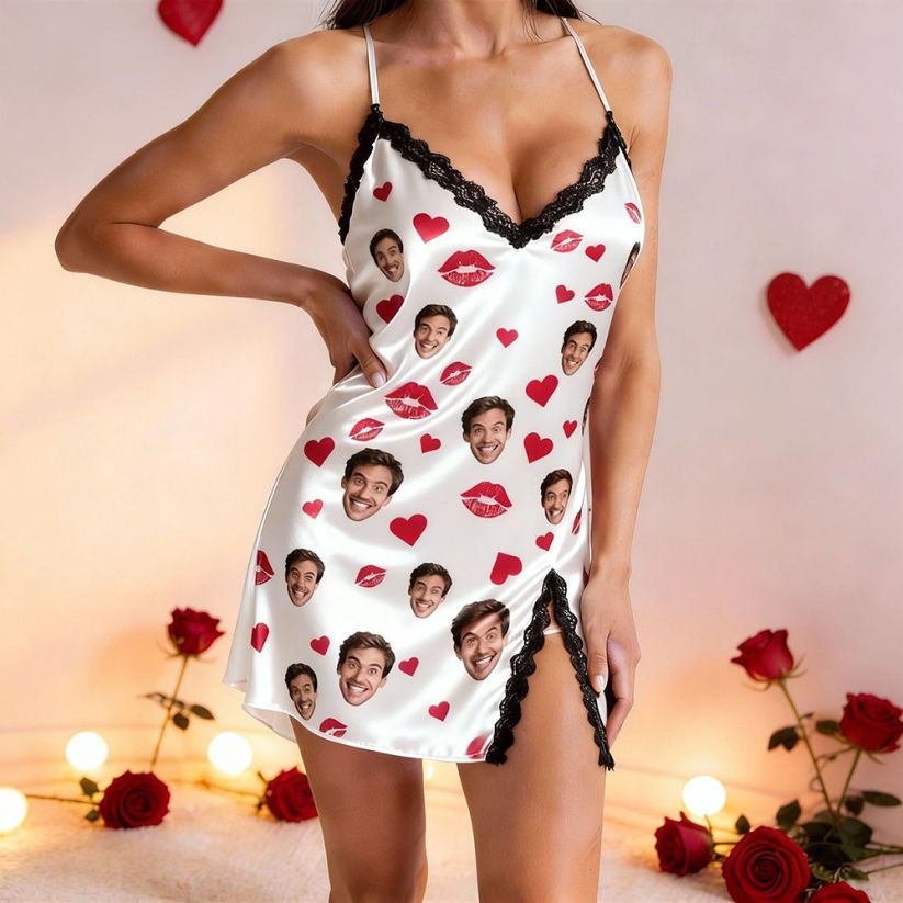 Custom Dress Pajamas Face & Name Pajamas Custom Photo Pajamas Gift For Valentine Day For Wife For Girlfriend - GetPhotoSocksUk