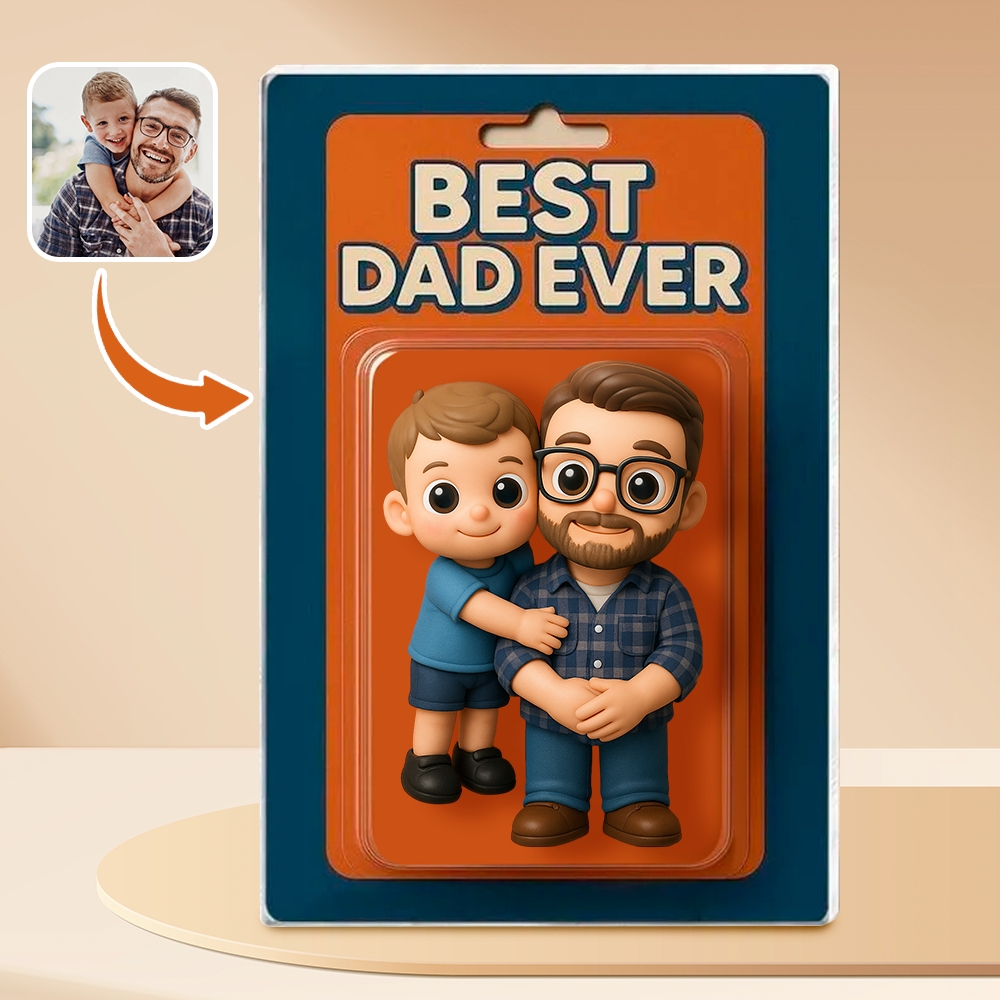 Personalized Father's Day Gift For Dad, Custom Photo Dad And Kids Action Figure Acrylic Block, Best Dad Ever Block Plaque, Gift For Husband - GetPhotoSocksUk