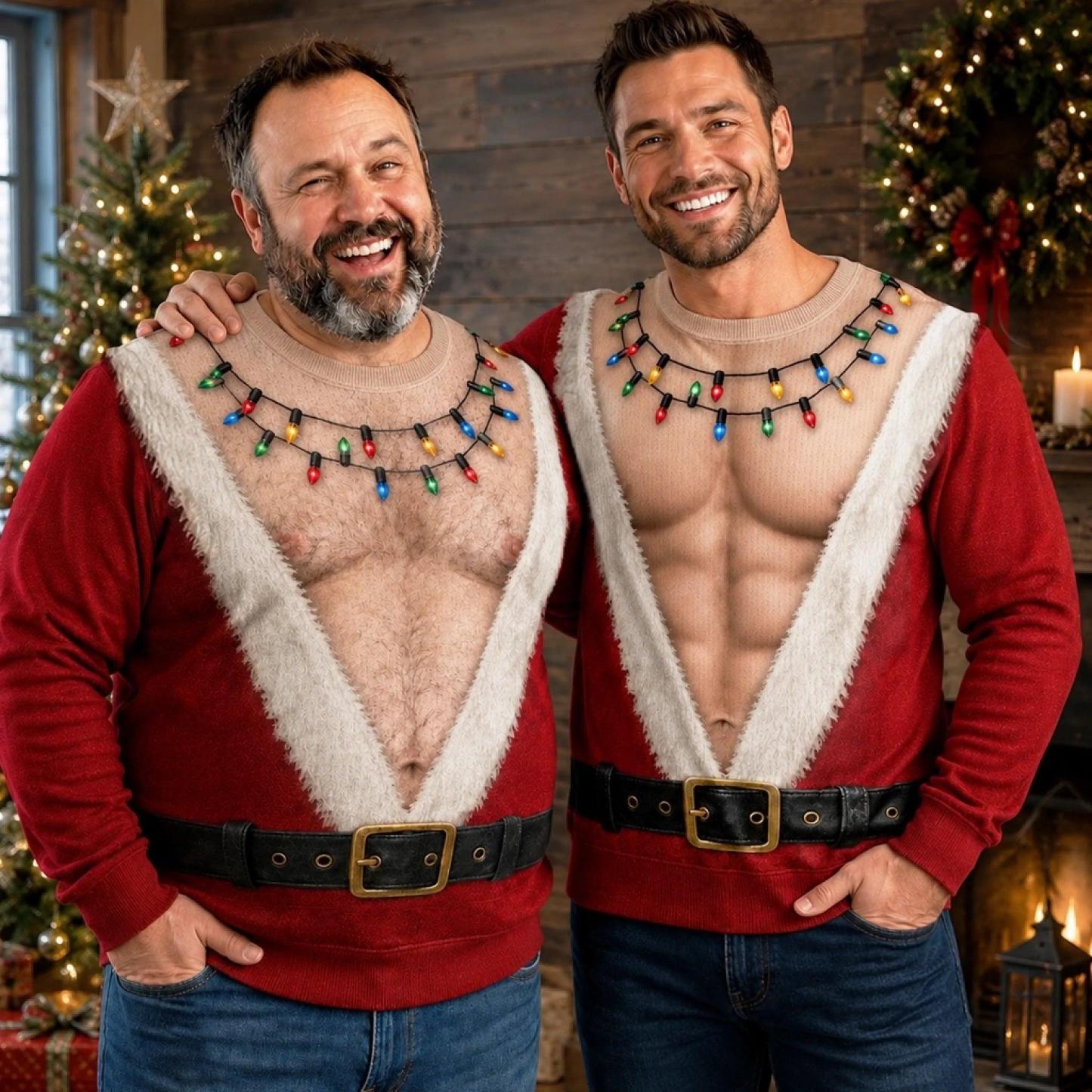 Custom Funny Ugly Sweatshirt - Personalized Christmas Birthday Gifts For Husband, Son, Grandson, Brother, Grandpa, Dad, Yourself - Santa Abs On Full Display Today - GetPhotoSocksUk