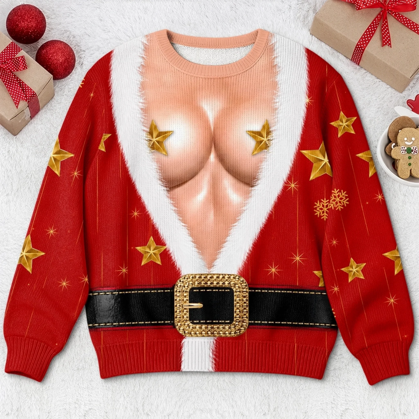 Custom Funny Ugly Sweatshirt - Personalized Christmas Birthday Gifts For Husband, Son, Grandson, Brother, Grandpa, Dad, Yourself - Santa Abs On Full Display Today - GetPhotoSocksUk