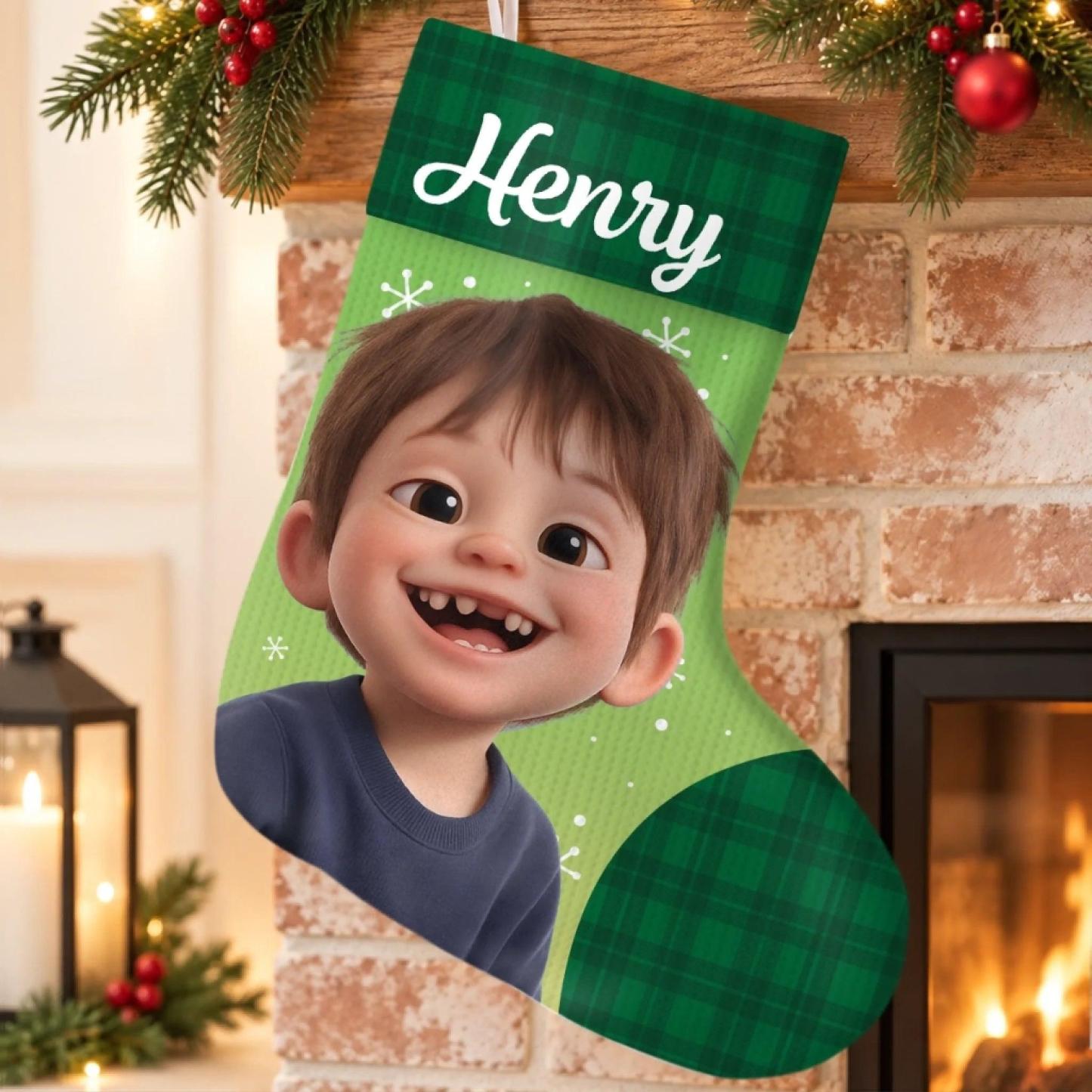 Custom Christmas Stocking - Personalized Christmas Birthday Gifts For Kids - Happy Hearts Full Of Joy - GetPhotoSocksUk