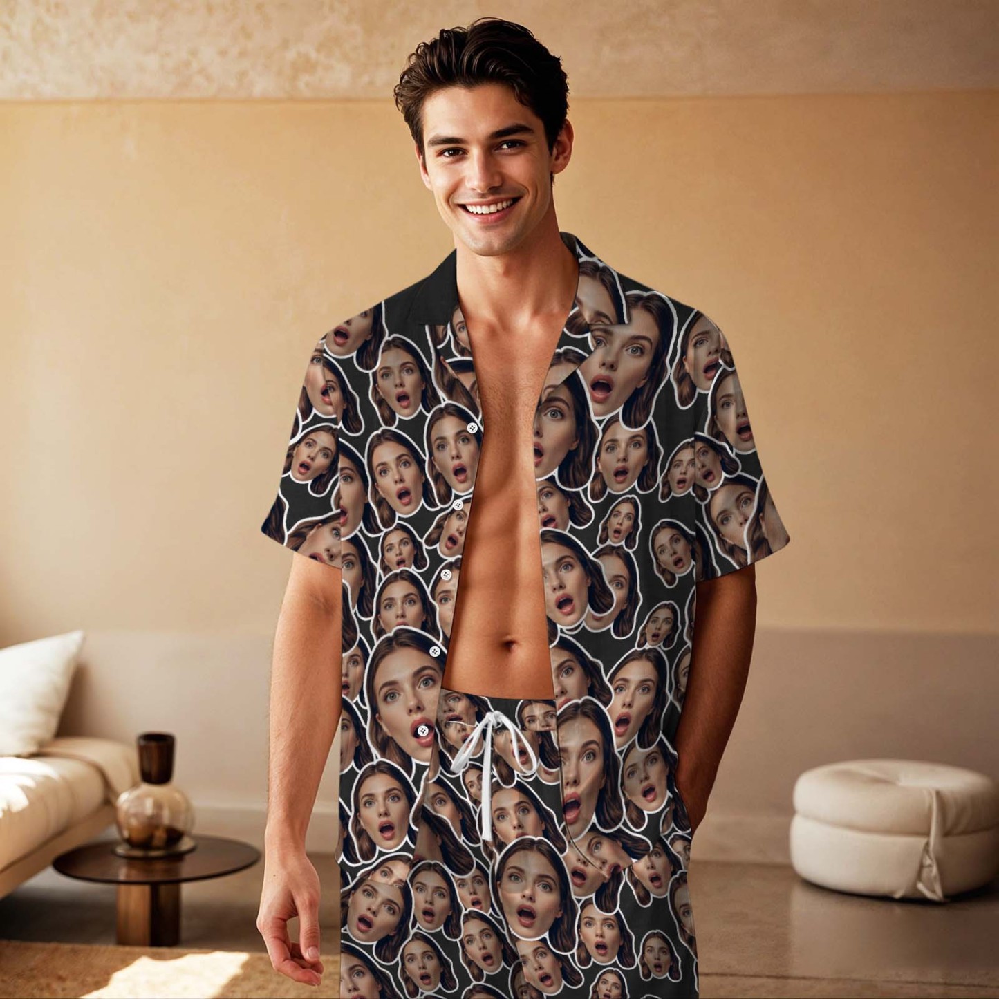 Custom Face Short Sleeved Pajamas Personalised Women's Sleepwear Love Gifts For Her - GetPhotoSocksUk