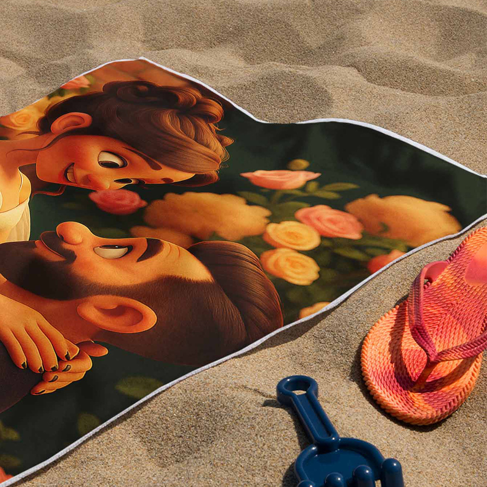 Personalized Cartoon Photo Beach Towel Wedding Gift for Anniversary Personalized Beach Towels - GetPhotoSocksUk