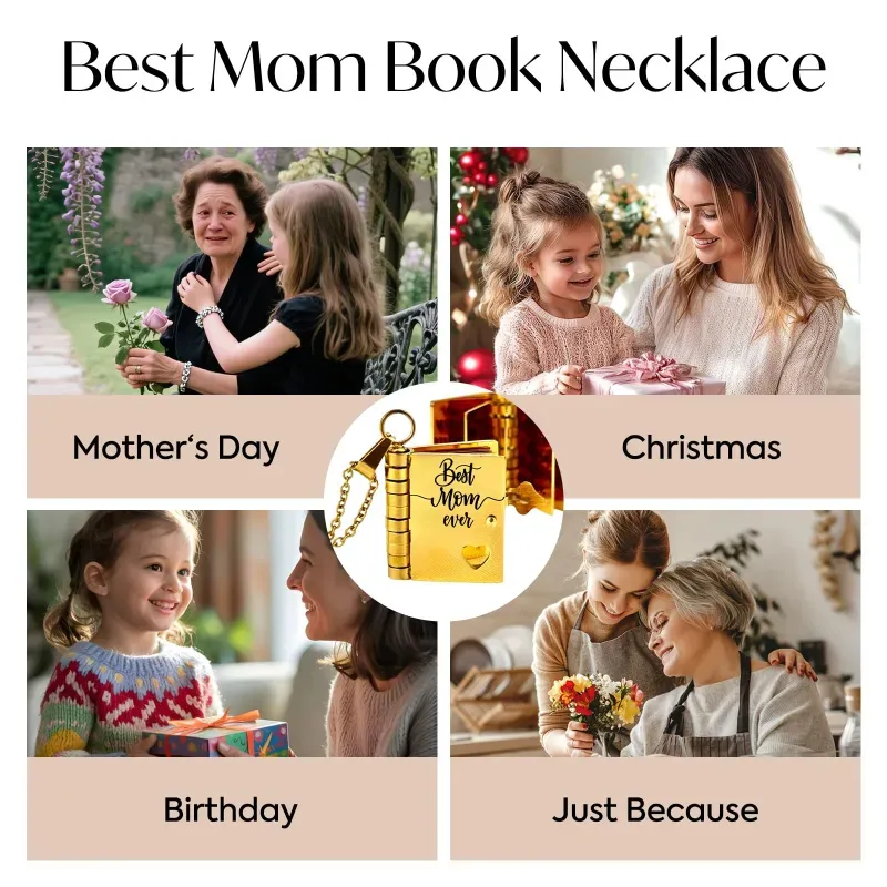 Personalized Mom Necklace for Women - Heartfelt Message Jewelry for Mom from Daughter Son, Engraved Book Pendant, Mother's Day Gift - GetPhotoSocksUk