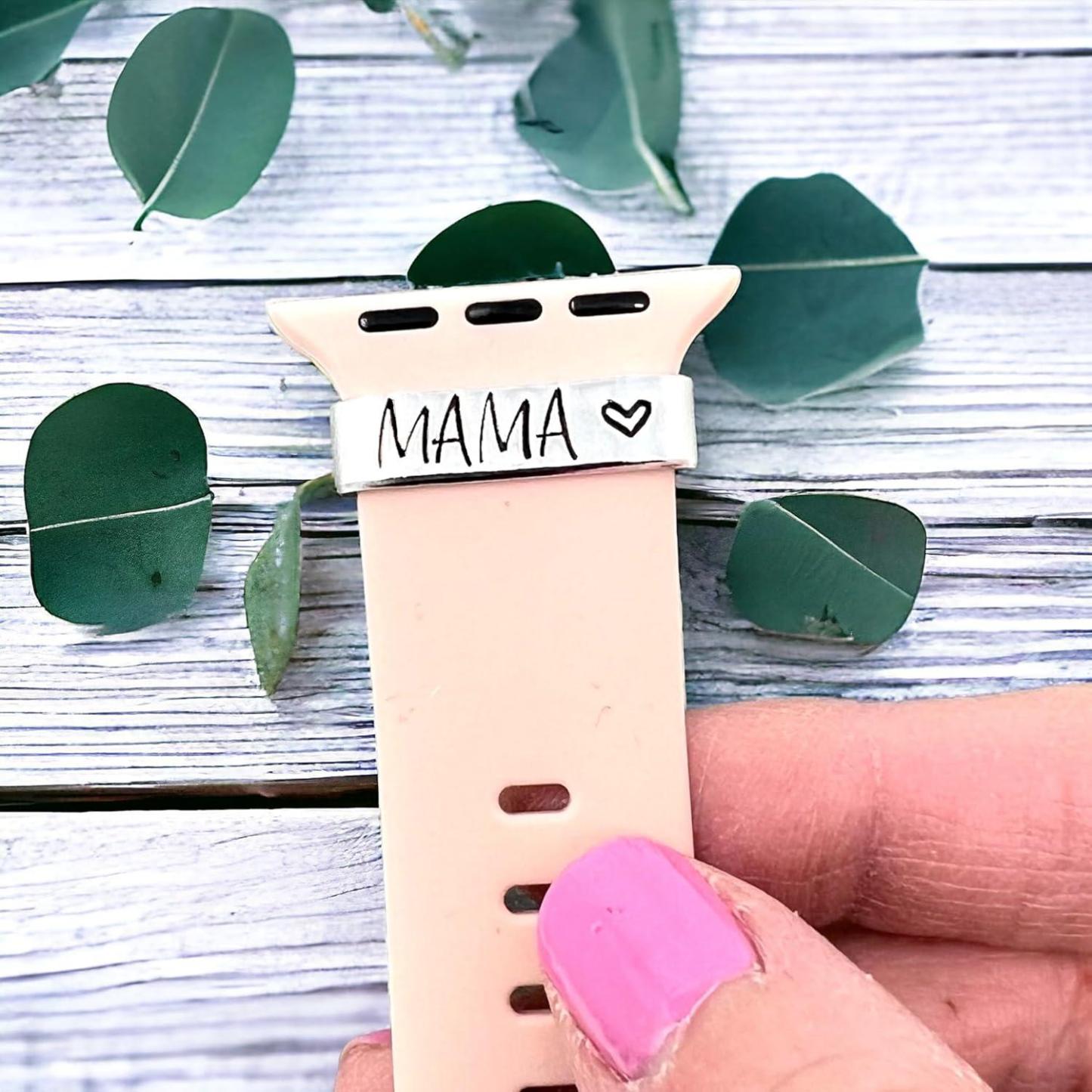 Mama Watch Charm For Band, Custom Hand Stamped To Order, Mother's Day New Mom Baby Shower Gift - Watch and Band Not Included - GetPhotoSocksUk